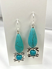 Handmade Natural Howlite (dyed) Western Earrings, Silver Plated Hooks