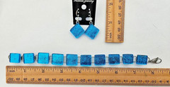 Handcrafted Fused Turquoise Blue Dichroic Glass Bracelet /Bonus-Earrings/New