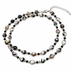 Black Spinel Necklace Porcelain Beads Handmade Stainless Steel Adjustable Women