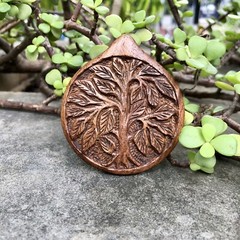 Kadamb Wood TREE OF LIFE Carved Handmade Pendant, 55 mm wide 63 mm length, D 4