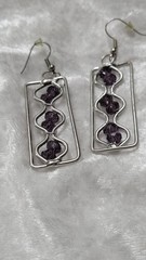Purple Silver Amethyst Colored Beaded Drop Dangle Hook Earrings 3in