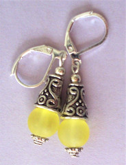 lemon yellow BEACH SEA FROSTED GLASS earring SP HANDCRAFTED leverback xx