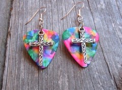 Cross Made of Nails Charms Guitar Pick Earrings – Pick Your Color