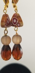 Vintage Elements Red Brown Trade Bead, Seaglass, Crystal dangle drop Earrings