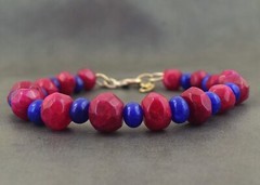 119.00 Cts Pink Ruby & Blue Sapphire Round Shape Beaded Bracelet AK 04 E528