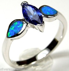 Tanzanite & Blue Fire Opal Inlay Solid 925 Sterling Silver Ring size 6, 7, 8, 9