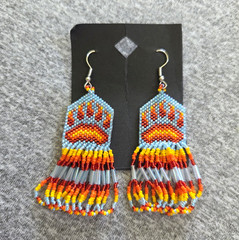 Prison Native-made Bear Paw Beaded Dangle/Drop Hook Earrings Fire Colors Blue