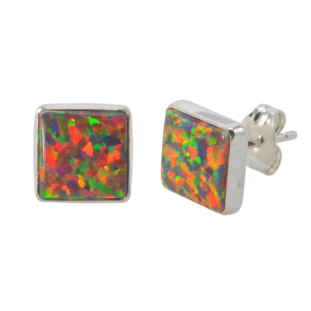 Orange Opal Stud Earrings Sterling Silver 9mm Square