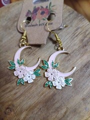Handmade Pink Crescent Moon Cottage Core Vibe Stamped 925 14kt Plated