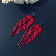 Tribal Earrings Native Large Boho American Seed Beads Handmade Earring