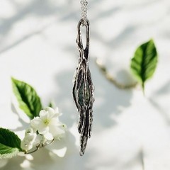 Moss Agate Gemstone Sterling Silver Pendant – Handmade
