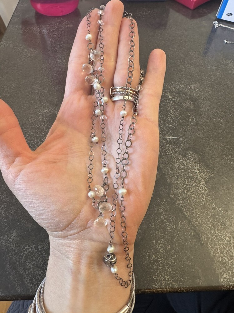 Artisan Silver, Crystal And Pearl Long 30 In