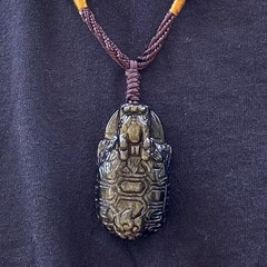 Hand-Carved Gold Sheen Obsidian Dragon Turtle Pendant –One of a Kind Protection