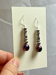 Handmade Purple Opalescent Glass Earrings, Silver Plated Hooks