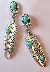 Blue Howlite FEATHER 3 stone dangle earring POST artisan SPOD