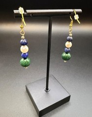 Lapis Lazuli & Freshwater Pearl Dangle Earrings with Gold-Filled Beads