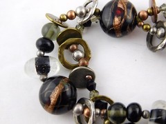 Artisan Branded Blown Glass Quartz Stretch Bracelet Double Strand Mixed Metals