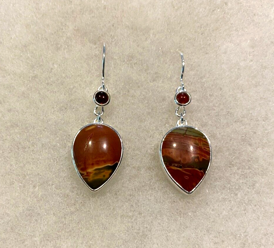 Sajen 925 Picture Jasper and Garnet Drops 1 3/4 In. Long «As Is» – 7.8 Grams