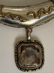 Vintage Pendant Artisan Snake Motif Cabochon Tribal Tube Bail Slide Earth Tone