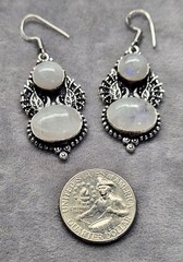 New Set Moonstone Pearl Shiva Shell Pendant Earrings Silver Flower Bird Goddess