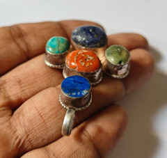 Handmade Multi Gemstone Pendant Vintage Coral Lapis Lazuli Turquoise 925 Jewelry