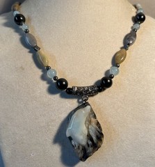 Carved Amazonite Dolphin Pendant Toggle Necklace 20”