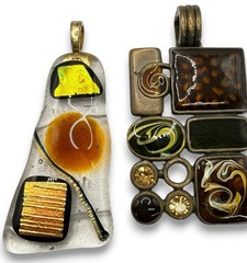 Dichroic Glass Pendant W Metal Enamel Artsy Pendant Lot