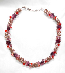 Crystal & Natural Pearl adj 16″-19″ necklace HANDCRAFTED purple, pink & orange