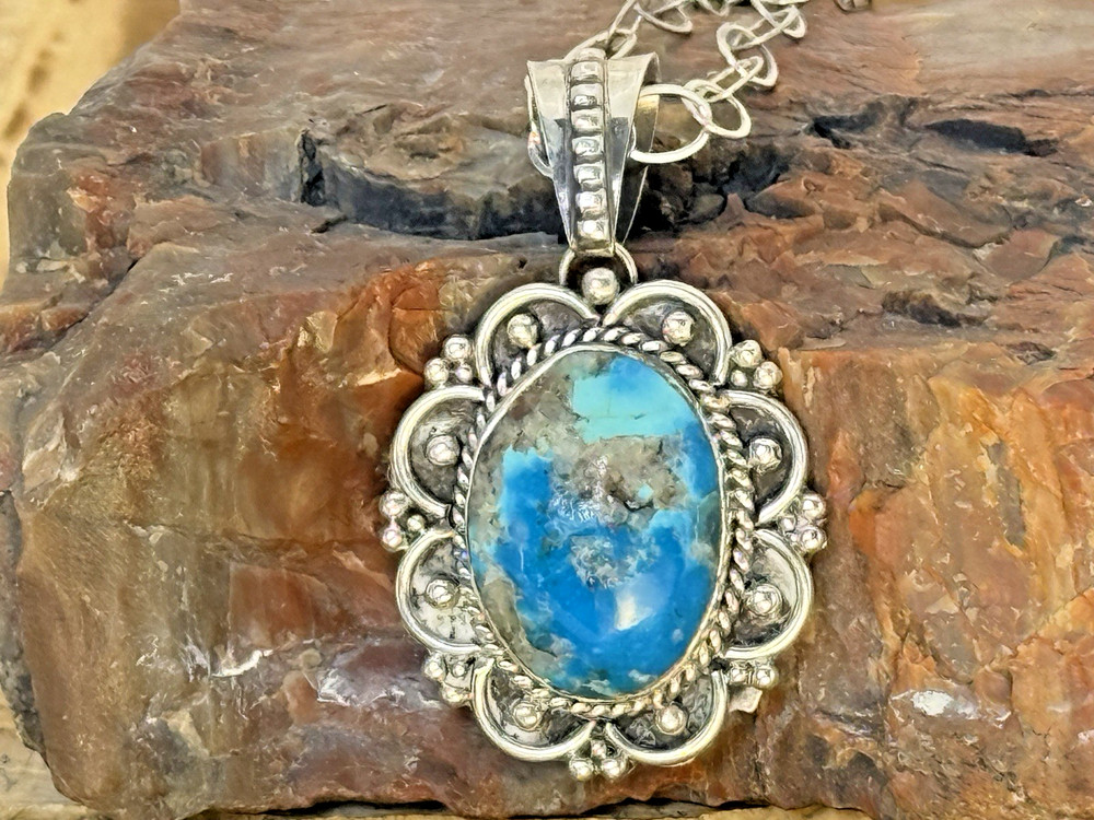 Vintage Etta Endito Native American Sterling Turquoise Necklace 20″–408.25