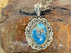Vintage Etta Endito Native American Sterling Turquoise Necklace 20″–408.25