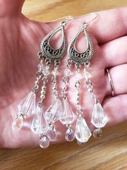 Silver Glass Crystal Statement Chandelier Earrings, Handcrafted