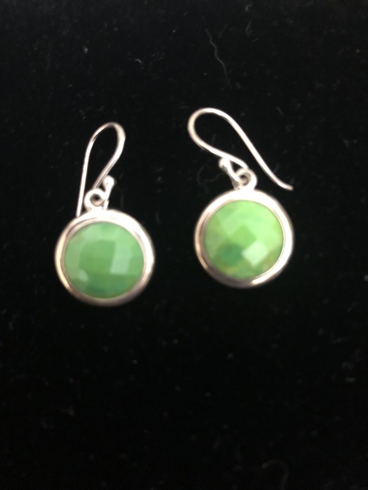 sterling silver dangle earrings 925 green stones made in Thailand