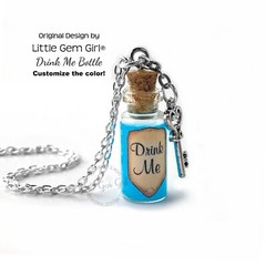 Drink Me Alice in Wonderland Mini Glass Bottle Necklace Charm Shimmer Liquid
