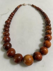 VTG Graduated Wooden Ball Bead Necklace 18″ Brown Wood Boho Natural Statement