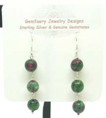 Sterling Silver Faceted RUBY in ZOISITE Dangle Earrings #1743…Handmade USA