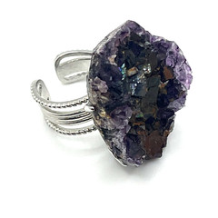Ring Sz 7 Fluorite Calcite Raw Crystal Druzy Big Statement Cocktail 1″ 23 grams