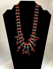 Artisan Huayruro Seed Red Black Bead Bib Collar Link Necklace .925 Silver BOHO