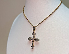 Lovely Gold Vermeil Sterling Silver Diamond Accent Cross Pendant Necklace Signed