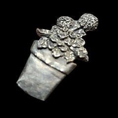 Vintage Pewter Flower Pot Garden Pin Brooch Handmade 2.25″ Bouquet Floral