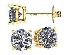 Yellow Gold Plated 925 Sterling Silver 4 Prong Stud Earrings With 0.5 Carat CZ