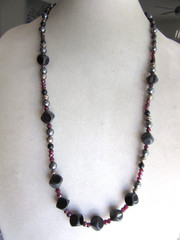 Vintage benchmade silver, faceted garnet, Onyx and hematite beaded necklace