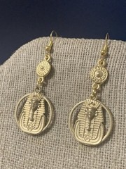 *NEW LISTING*HANDCRAFTED EGYPTIAN REVIVAL GOLDEN PHARAOH COIN DROP EARRINGS-NEW