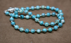 Handmade Round Light Blue Yellow Matte Glass Choker Necklace 18” 19” Set Of 2