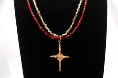 North Star Pendant Necklace, Red, Gold , Handmade with Swarovski in USA – NEW
