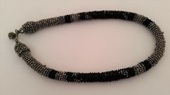 Handmade Necklace GLASS BEADS BLACK PEWTER HEMATITE Tone Boho Choker 18 inch