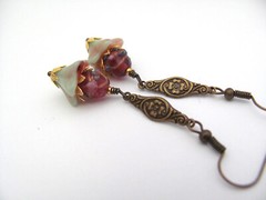 Czech Wedding Beads Cranberry Aqua Flower Antique Brass Victorian Revival Gift