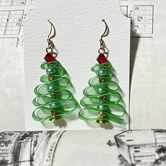 Christmas Tree Earrings Swarovski Beads Handcrafted