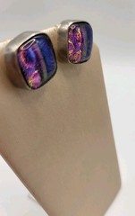 950 Fine Sterling Silver Square Dichroic Metallic Glass Pierced Stud Earrings