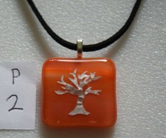 Made In USA Fused Glass Pendant with 18″ Soft Leather Necklace P2