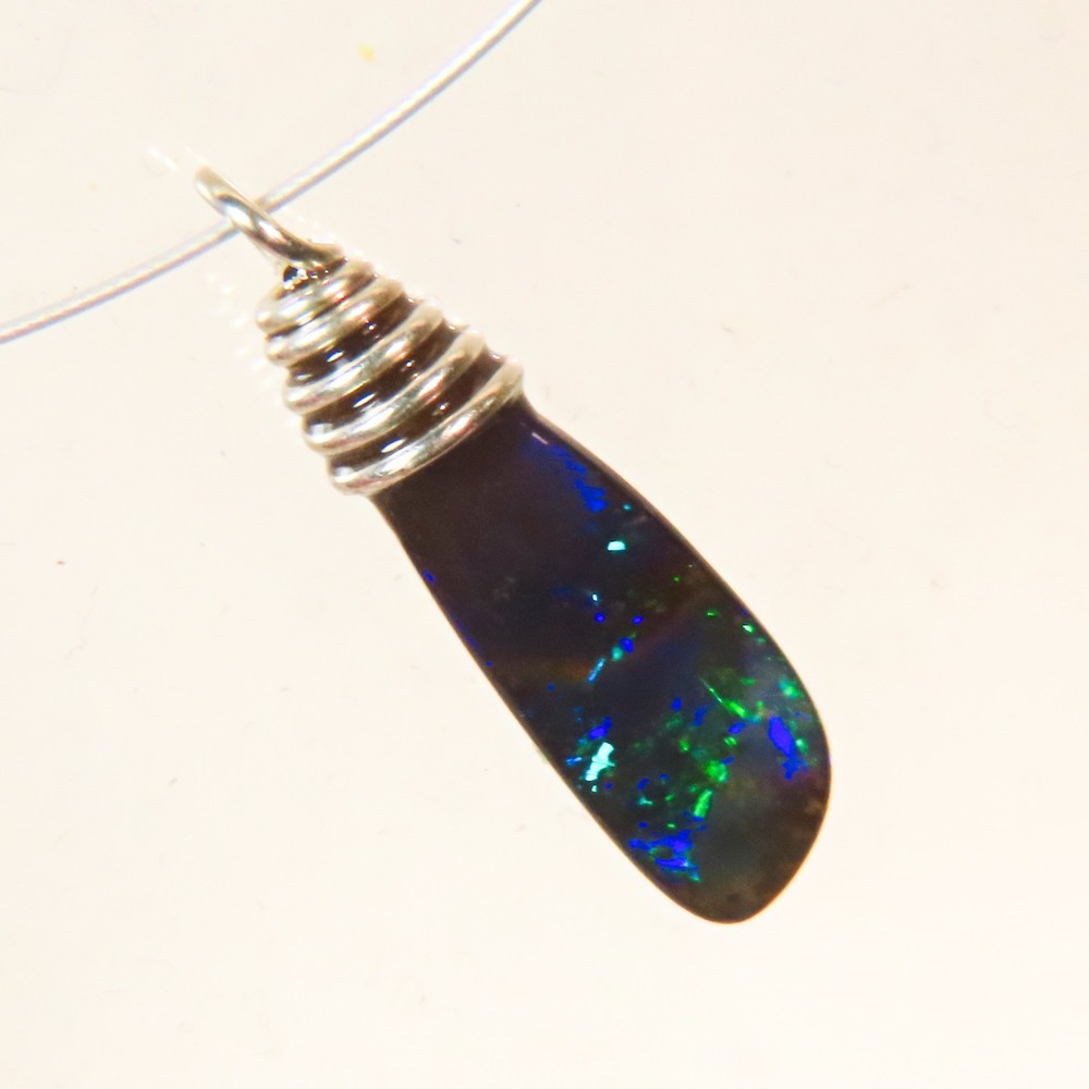 3.1c AUSTRALIAN BOULDER OPAL TIGER TAIL 925 SILVER NECKLACE PENDANT OCA18744